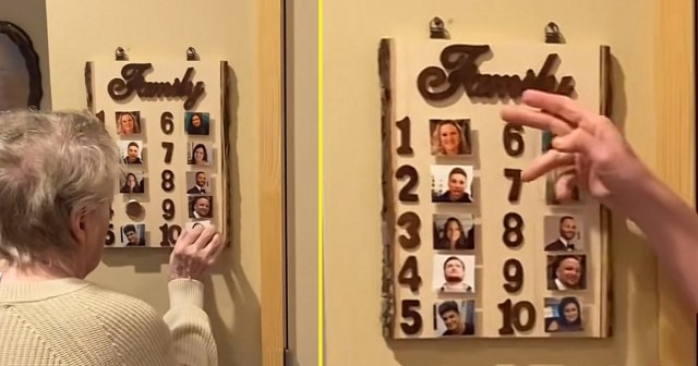 grandma ranks grandkids on wooden board