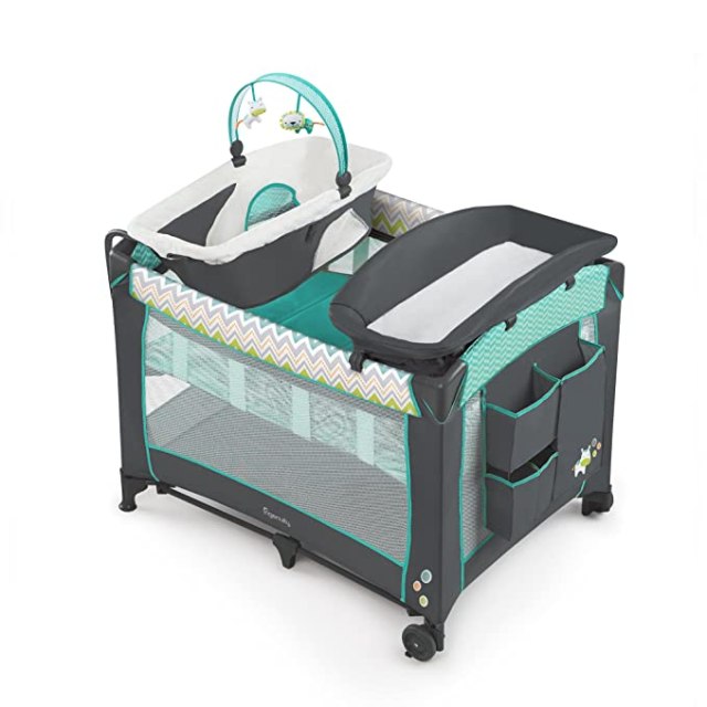 Teal playard with changing table
