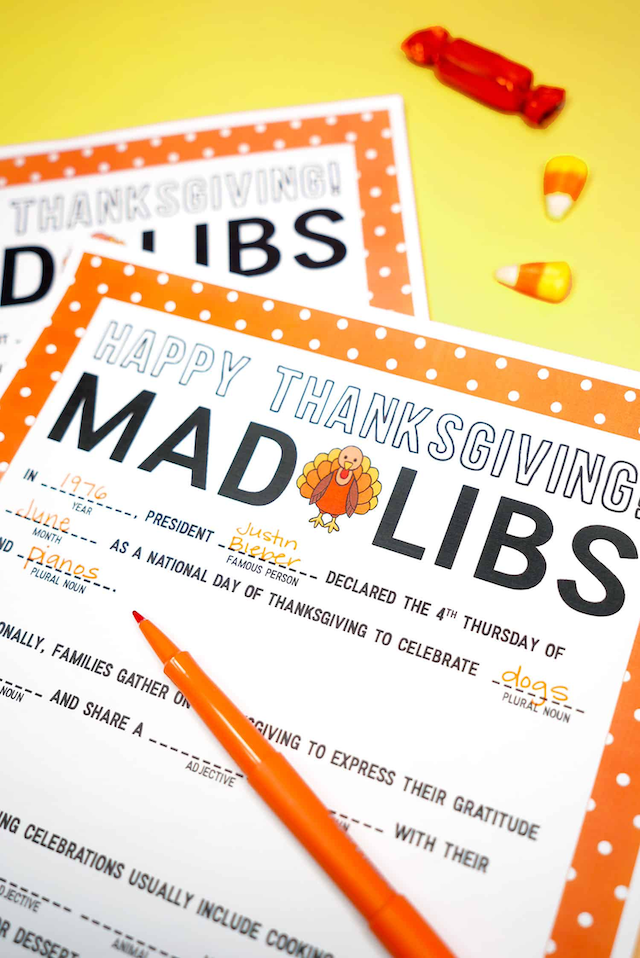 Thanksgiving Mad Libs printable