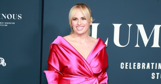 Rebel Wilson poses on a red carpet