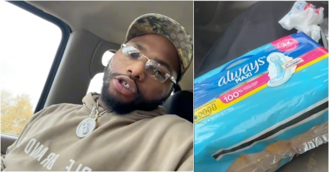 Screenshots from a dad's TikTok video showing him delivering pads with wings to his daughter at school