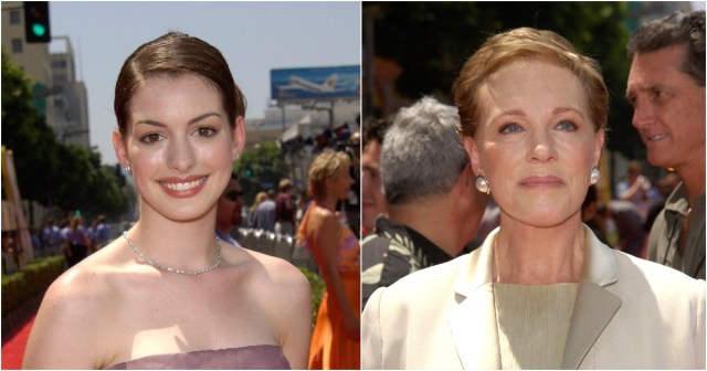 Anne Hathaway and Julie Andrews pose on the red carpet for 'Princess Diaries'