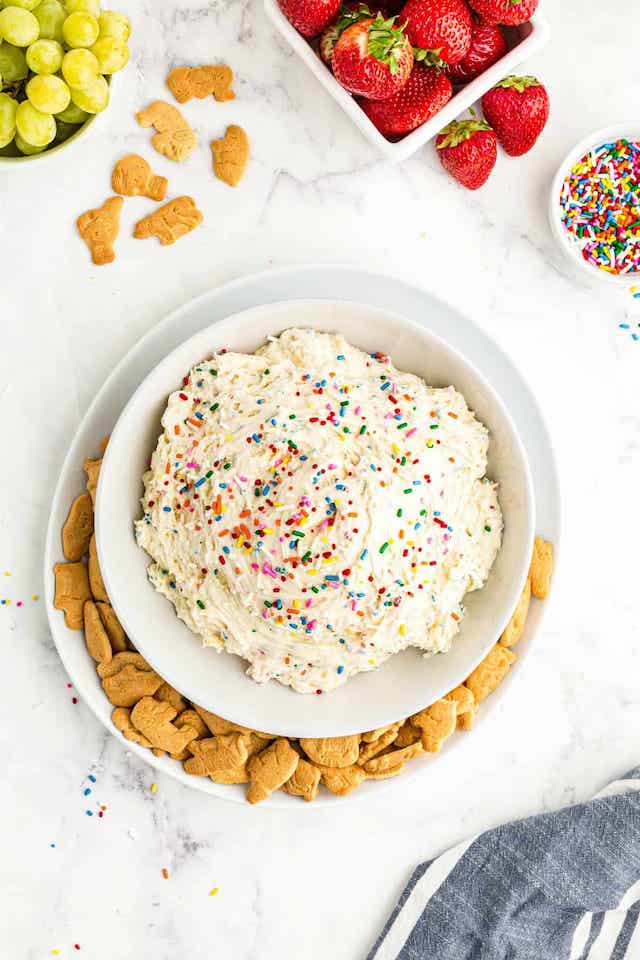 Funfetti dip is a sweet birthday party snack.