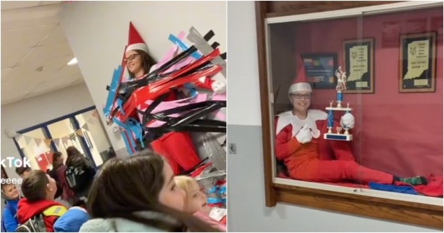 Principal Dresses Like Elf on the Shelf for Her Students