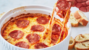 Pizza dip is a good birthday party snack for teens.