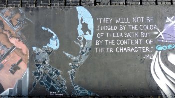 outdoor mural with famous Martin Luther King Jr. quote and image