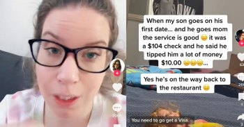 mom gives son lesson on tipping