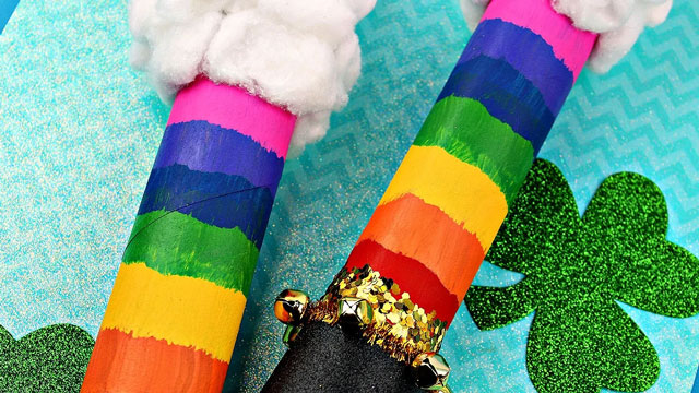 Picture of a rainbow shaker wand, one of the best St patricks day crafts
