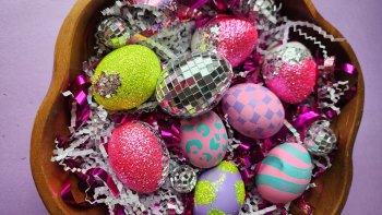 a picture of disco ball easter eggs, cool easter egg decorating ideas