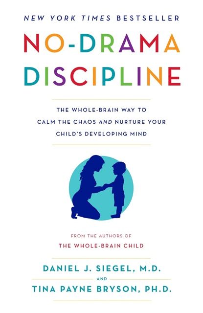 book cover for no drama discipline with mom and kid in blue showing gentle parenting