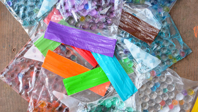 a picture of water bead bags, a fun spring sensory activity