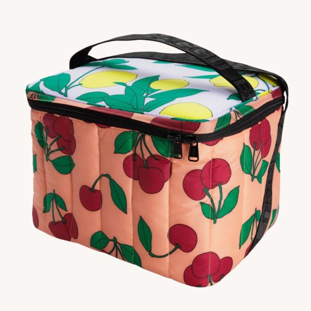 cooler bag with cherry and lemon prints