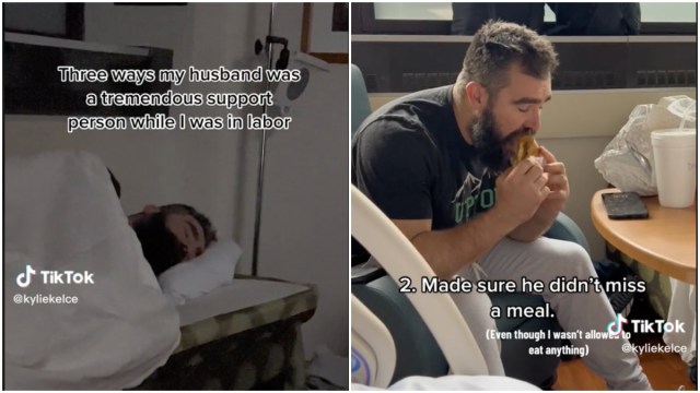 Jason Kelce’s Wife Posts Hilarious TikTok of All the Ways He Cared for Himself During Labor