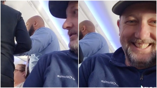 man having meltdown about a baby on an airplane