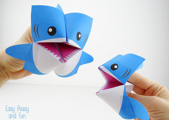 a shark cootie catcher, a fun paper craft for kids