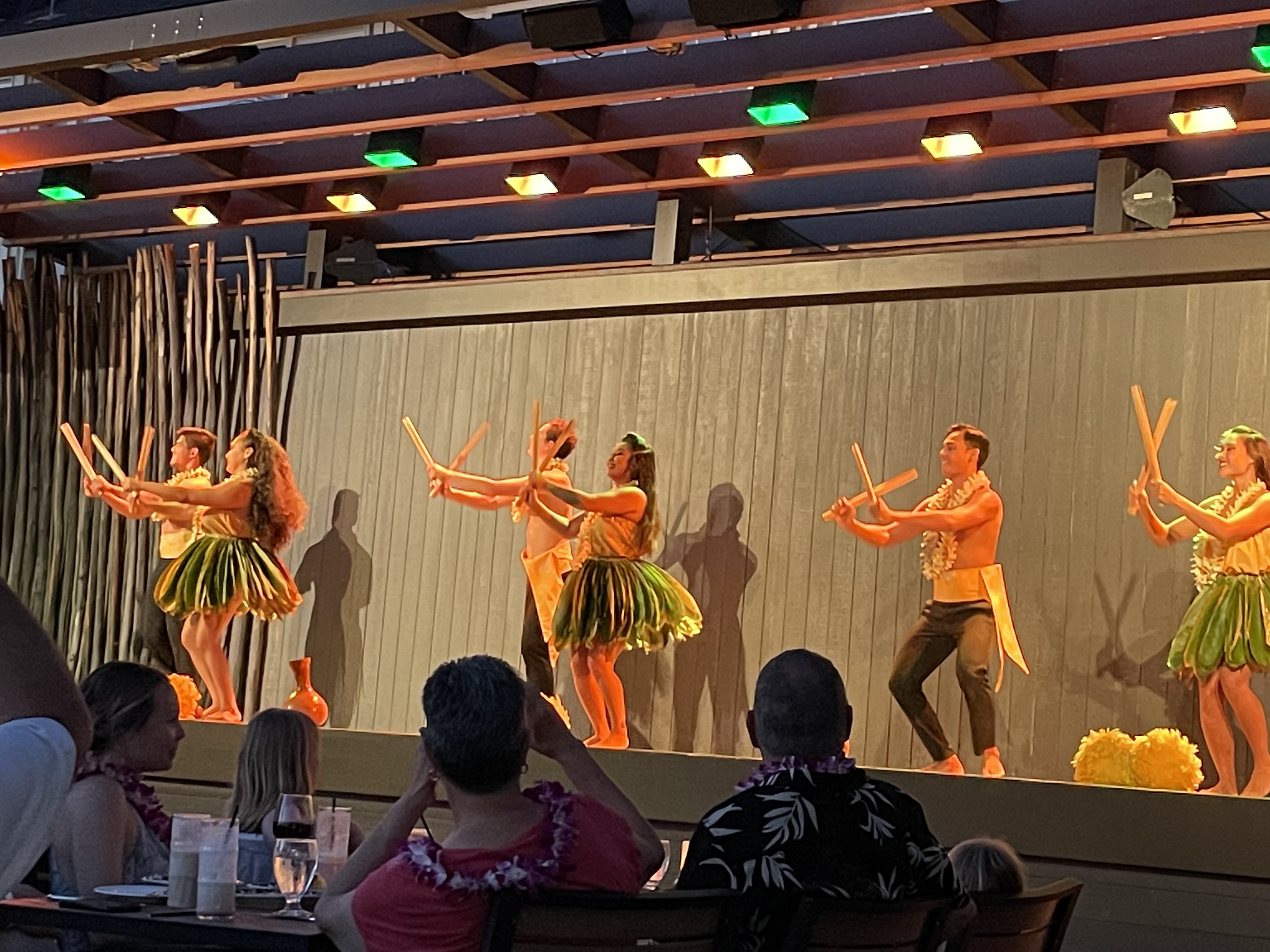 Hula dancers at an evening luau in Maui