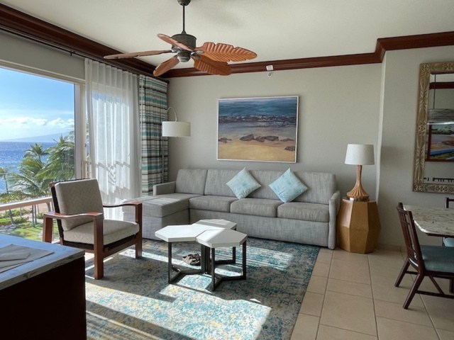 a room at the Marriott Maui Ocean Club Resort living room