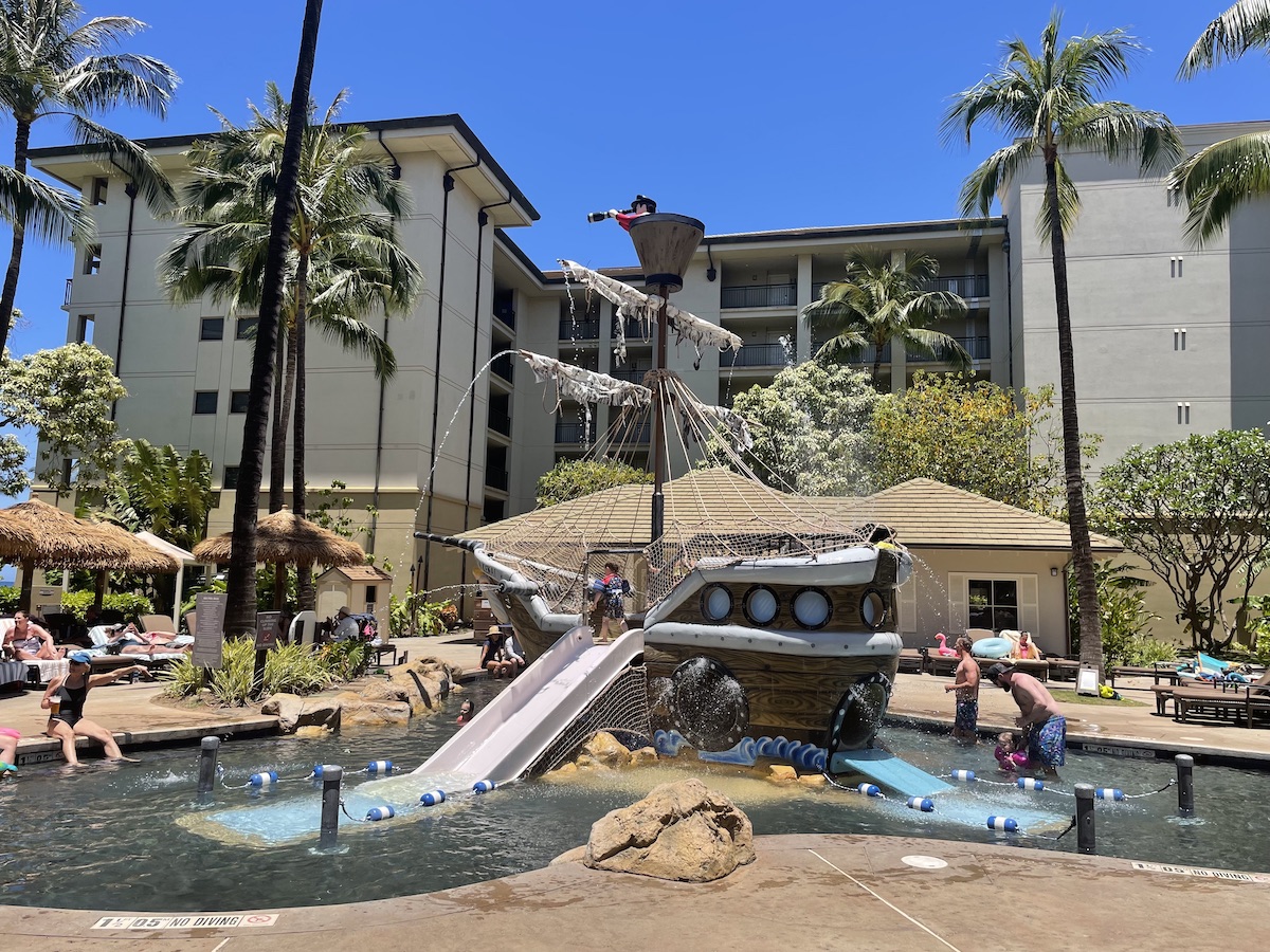 a large pirate ship with a waterslide at Westin Kaanapali ocean resort in main