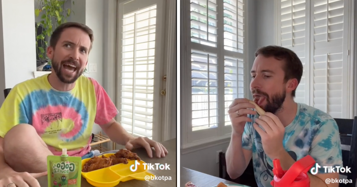 Dad Imitating His Toddlers' Eating Habits Knocks It Out of the Park