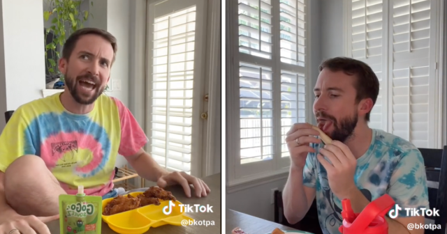Dad Imitating His Toddlers’ Eating Habits Knocks It Out of the Park
