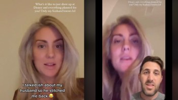 Screenshots from a couple's TikTok back-and-forth about division of labor for their Disney trip