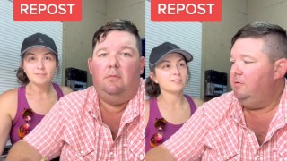 A screenshot of a TikTok video of a couple explaining they charge their teen rent to live at home