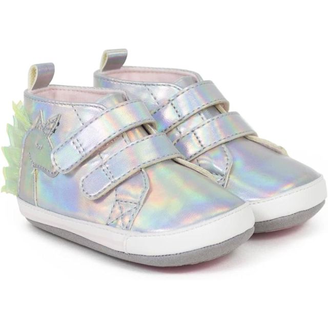 silver iridescent baby shoes