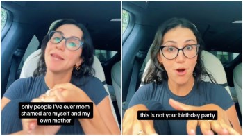 Screenshots from a TikTok video of a mom explaining how her daughter was denied birthday cake at the park