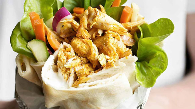 picture of a shawarma pita wrap, a perfect no-cook dinner idea