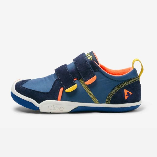blue, navy, and orange kids sneaker