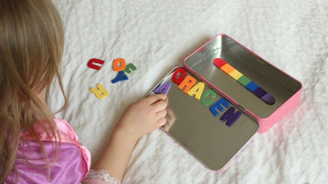 Magnetic Rainbow Name Busy Box, Games for Toddlers to Play while Laying down