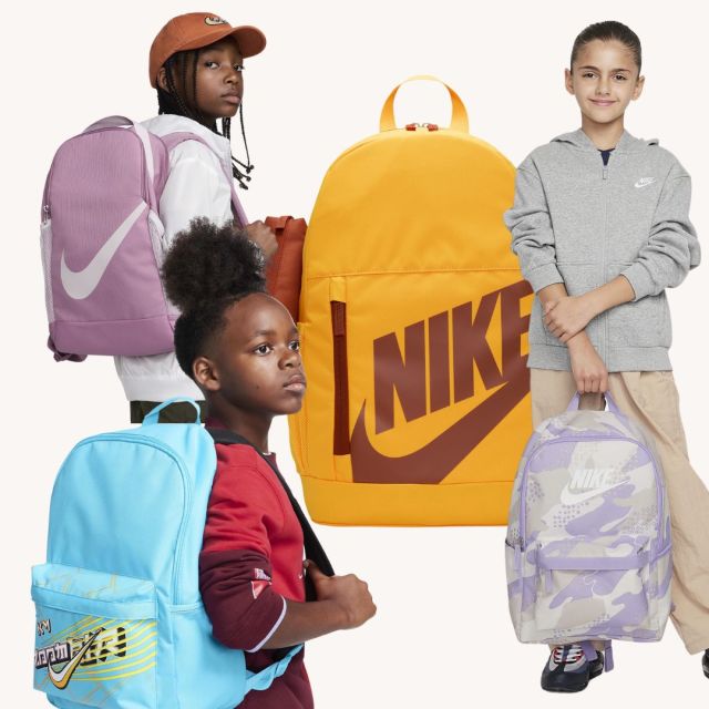 assortment of Nike backpacks
