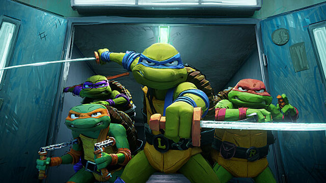 Production still of Teenage Mutant Ninja Turtles: Mutant Mayhem one of the new movies for kids and parents 