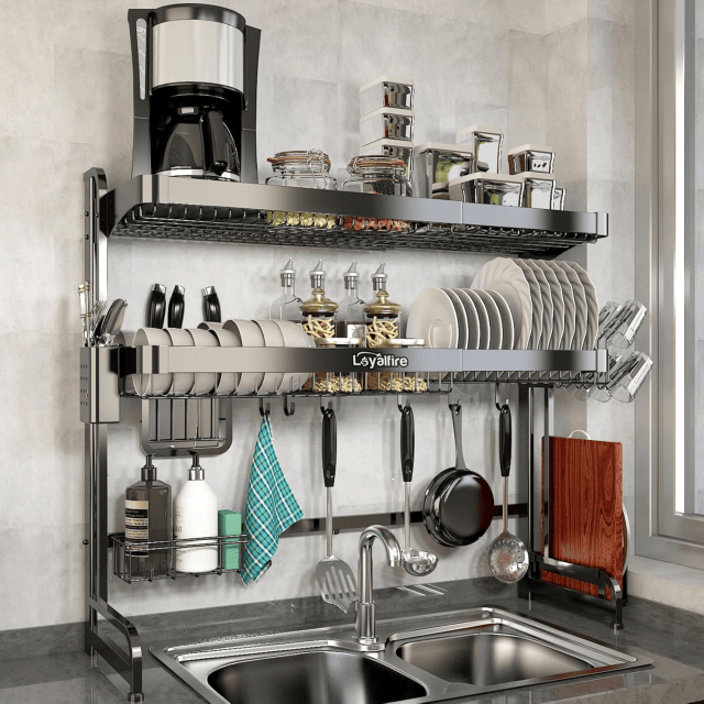 Kitchen organization hacks over kitchen sink organizer rack
