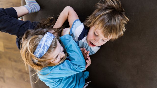 brother and sister fighting during after-school restraint collapse