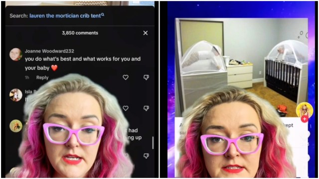 Screenshots from a TikTok video about crib tents.