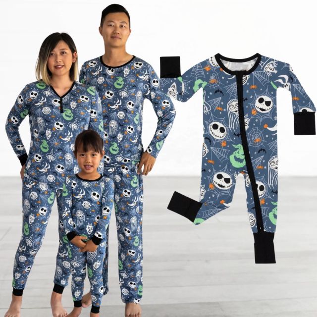 family wearing The Nightmare Before Christmas pajamas