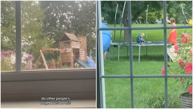 Screenshots from a TikTok video of kids playing in a mom's playhouse.