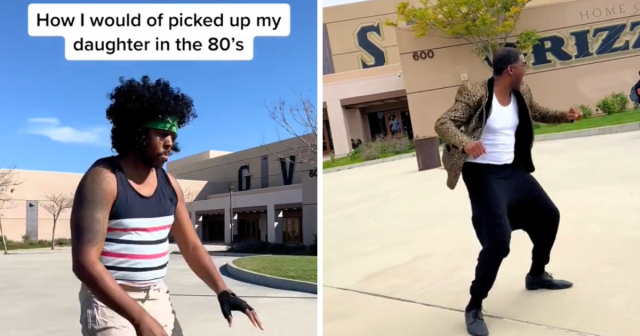 screenshot of a dad's funny school pick-up routine
