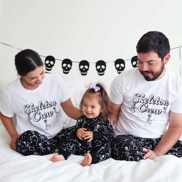 family wearing skeleton