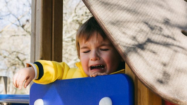 toddler having a meltdown at a playground