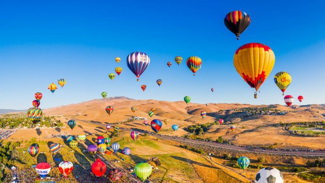 View of hot air balloons in Reno during a hot air balloon festival