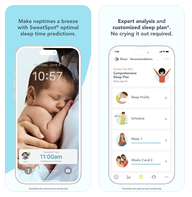 Screenshots of Huckleberry Baby, one of the best apps for moms