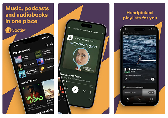 Screenshots of Spotify, one of the best apps for moms