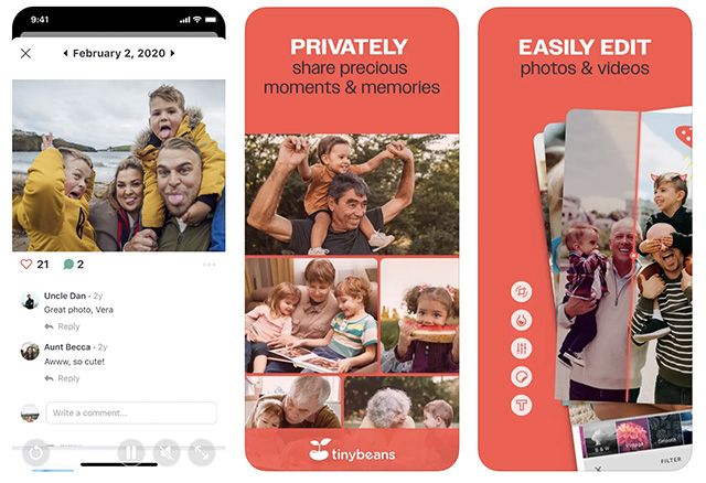 Screenshots of Tinybeans, one of the best apps for mothers and the best family planning apps