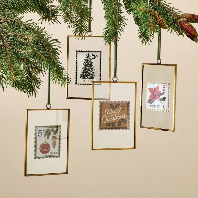 glass vintage stamp christmas ornaments