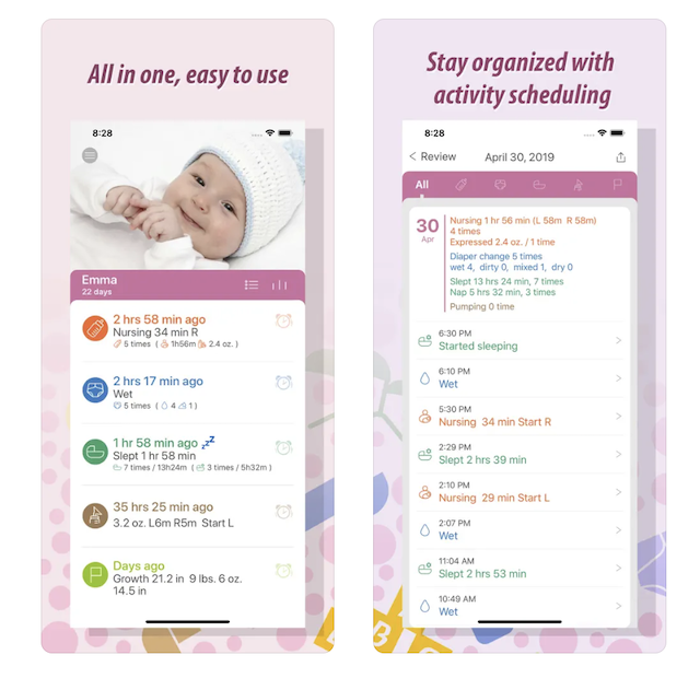 Screenshots of the Baby Tracker app, one of the best baby tracking apps