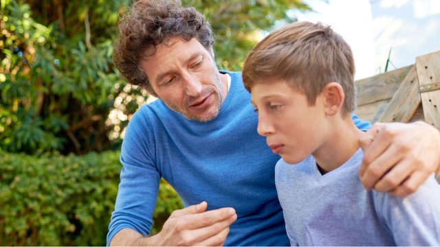 father son talking after kid makes a rude comment