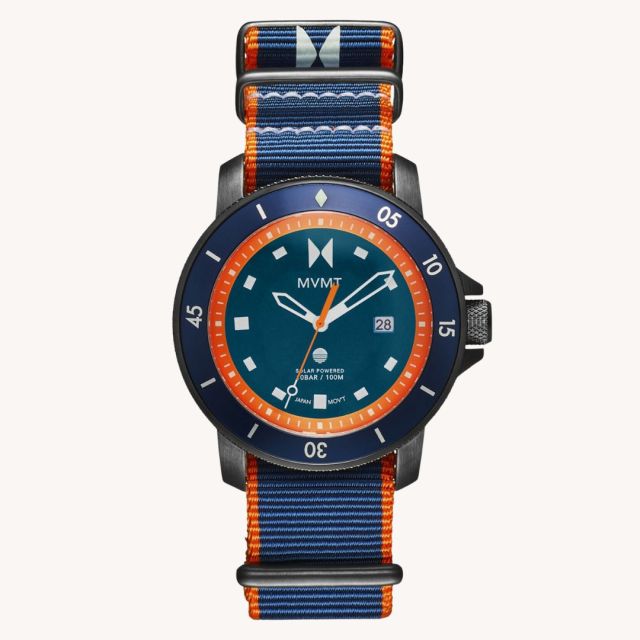 navy and orange men's MVMT watch