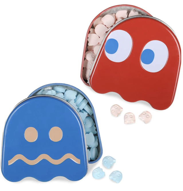 two pacman ghose tins of candy